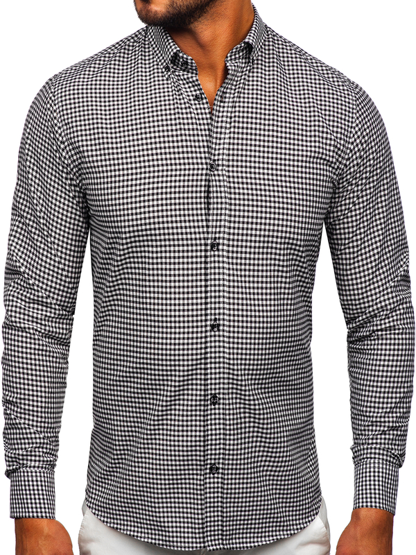Homme Chemise à carreaux à manches longues Noir Bolf 22745