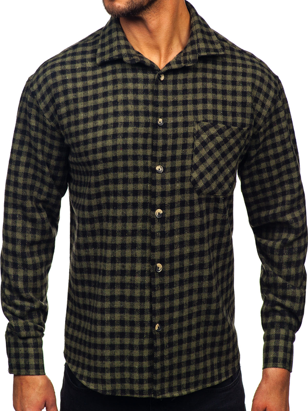 Homme Chemise en flanelle à carreaux et manches longues Vert Bolf 2025-2