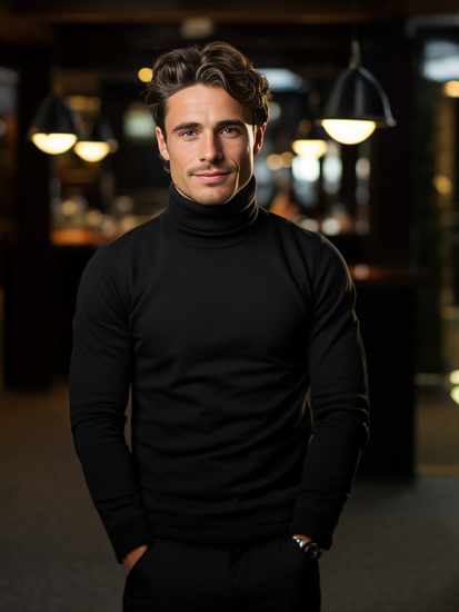 Homme Pull à col roulé basic Noir Bolf 145347-1