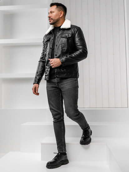 Homme Veste d'hiver aviateur en cuir Noir Bolf 8830