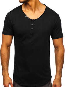 T-shirt noir uni en coton à col en V pour homme Bolf 4049