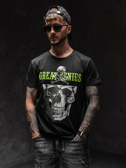 Tee-shirt noir avec imprimé pour homme Bolf Y70020