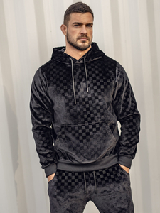 Survêtement en velours à capuche pour homme noir Bolf 3A82