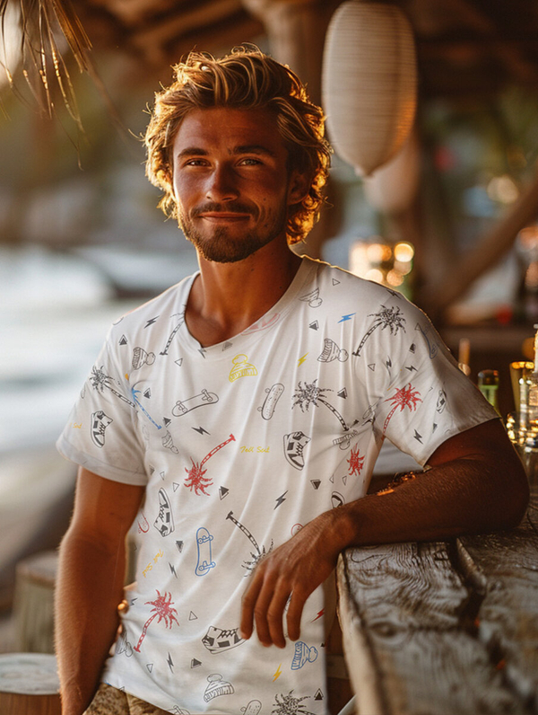 T-shirt homme en coton blanc avec imprimé Bolf 1150A2