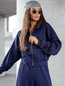 Survêtement zippé deux pièces femme beurre bleu marine Bolf 821109