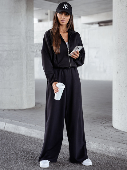 Ensemble sweat-shirt zippé deux pièces femme noir Bolf 821109