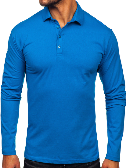 Homme Polo en coton à manches longues Bleu Bolf 5119