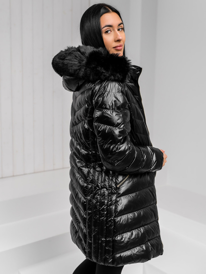 Femme Blouson d'hiver longue matelassée à capuche Noir Bolf 5M3162A1