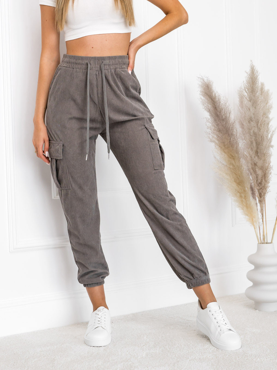 Femme Pantalon de jogging cargo en rayures Gris Bolf W7861