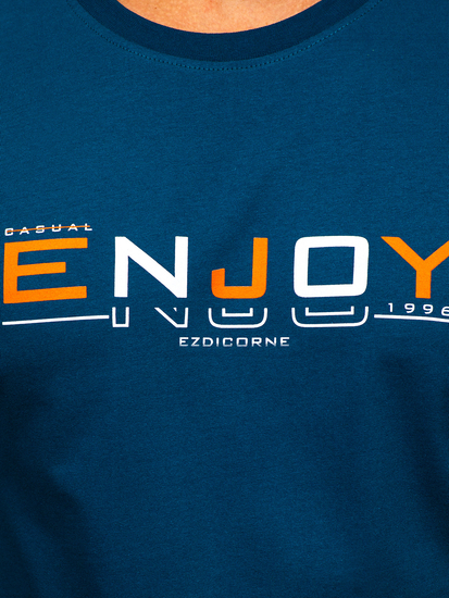 Homme T-shirt imprimé en coton Bleu marine Bolf 14739