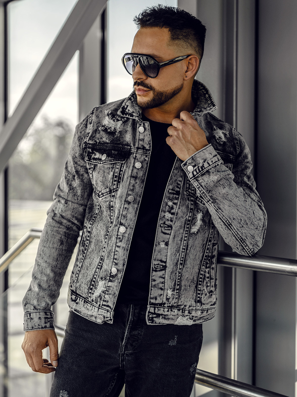 Blouson en jean pour homme gris Bolf AK588