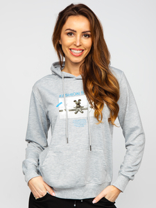 Sweat-shirt imprimé à capuche pour femme gris Bolf HL9268