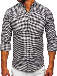 Homme Chemise à carreaux à manches longues Noir Bolf 22745