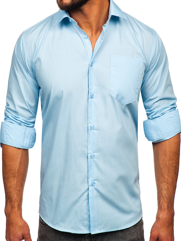 Chemise élégante à manches longues pour homme bleue claire Bolf M14