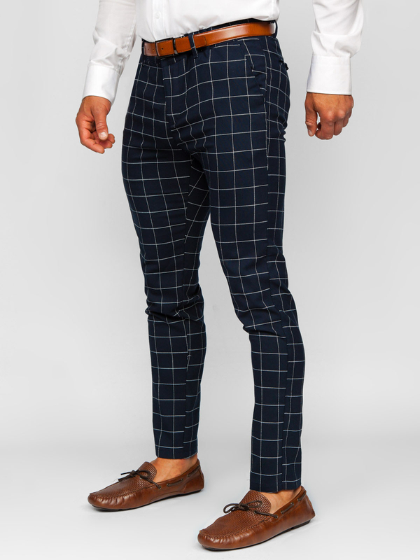 Homme Pantalon chino à carreaux Bleu foncé Bolf 0047