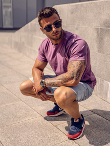 T-shirt uni en coton violet pour homme Bolf 192397A