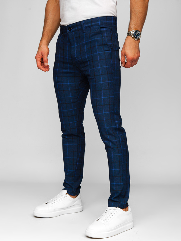 Homme Pantalon élégant à carreaux Bleu foncé Bolf 184195