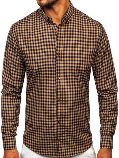 Homme Chemise à carreaux vichy à manche longue Marron Bolf 22747