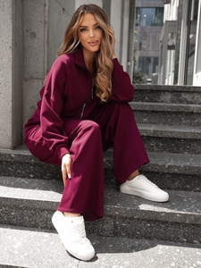 Ensemble sweat-shirt zippé deux pièces femme bordeaux Bolf 821109