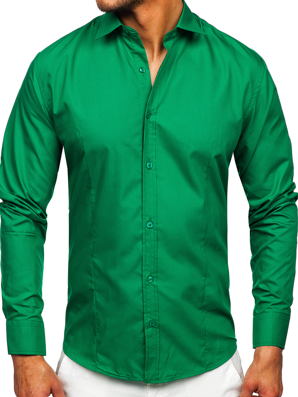 Chemise élégante vert foncé à manches longues pour homme Bolf 1703