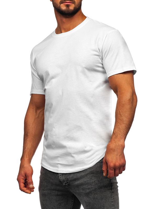 T-shirt long blanc pour homme sans imprimé Bolf 14290