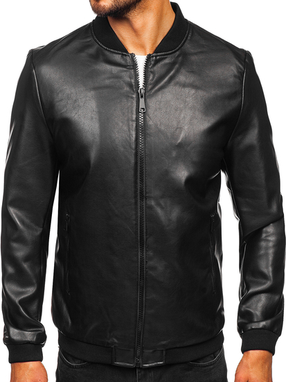 Homme Blouson bomber en cuir Noir Bolf 11Z8105
