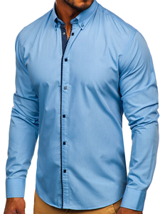 Chemise élégante bleu clair à manches longues pour homme Bolf 7724
