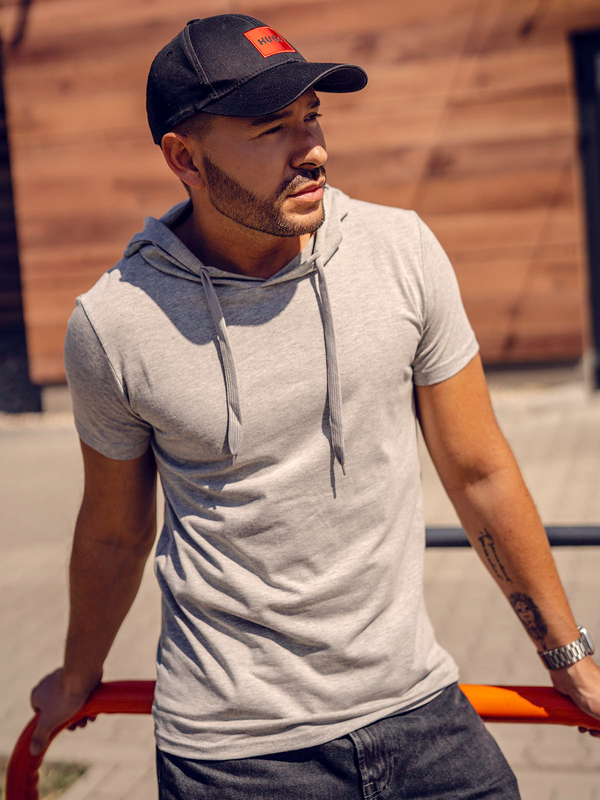 Tee-shirt uni à capuche pour homme gris Bolf 8T89A