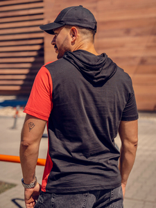 Tee-shirt imprimé à capuche pour homme noir-rouge Bolf 8T981A