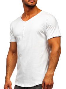 T-shirt blanc uni en coton à col en V pour homme Bolf 4049