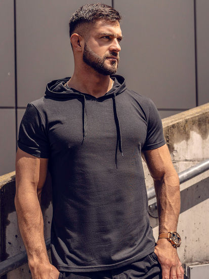 Tee-shirt uni à capuche pour homme noir Bolf 8T89A