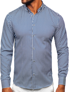 Chemise en rayures à manche longue pour homme bleue foncée Bolf 22731