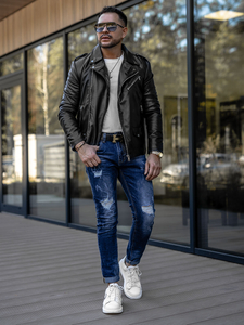 Pantalon jean slim fit avec bretelles pour homme bleu foncé Bolf KS2056