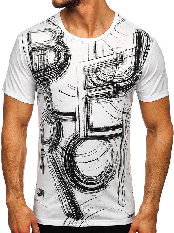 T-shirt blanc imprimé homme, modèle Bolf KS2525T