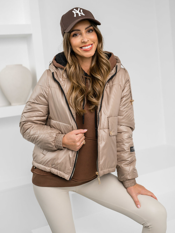 Femme Blouson de transition à capuche Beige Bolf B8216