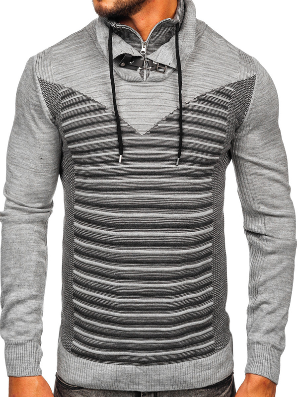 Pull à col montant pour homme gris Bolf 1008