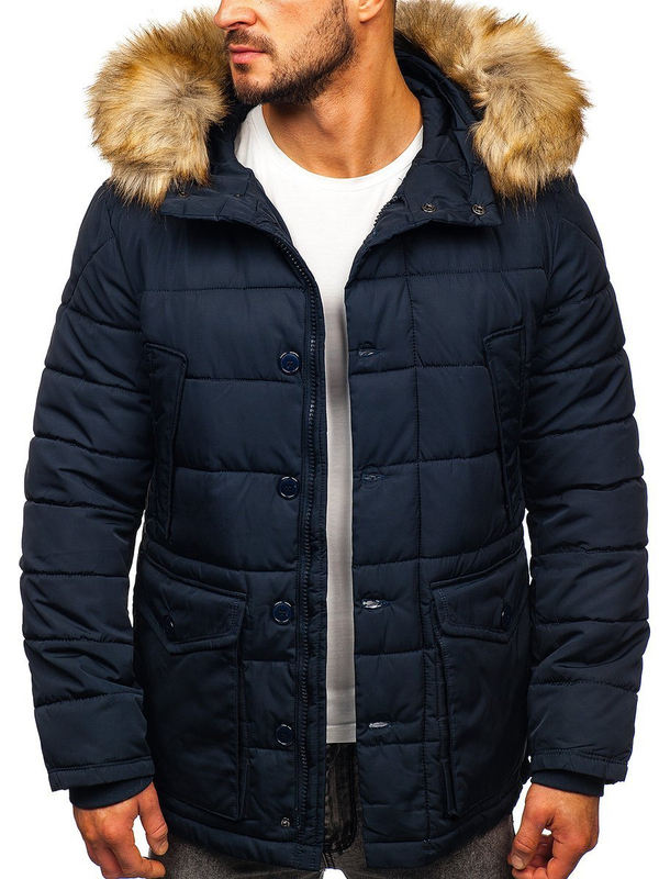 Blouson parka d'hiver pour homme bleu foncé Bolf JK361
