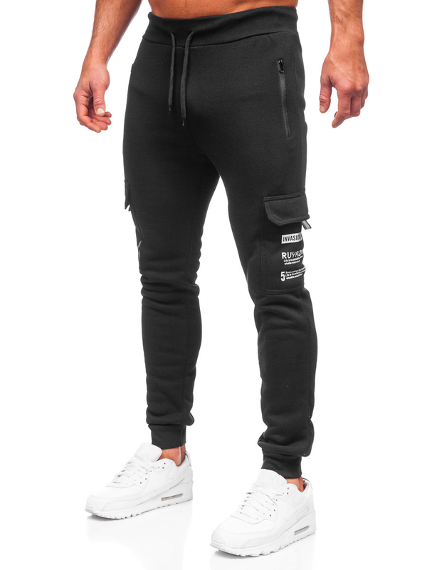 Pantalon jogger cargo rembourré pour homme noir Bolf HW2207