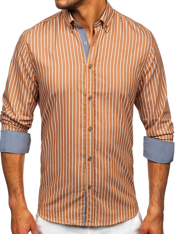 Chemise à manches longues rayée brune pour homme Bolf 20731