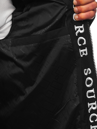 Homme Blouson d'hiver longue matelassée à capuche Noir Bolf 22M329