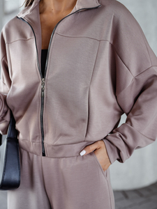 Survêtement zippé deux pièces femme beurre cappuccino Bolf 821109