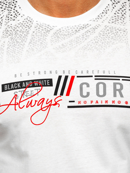 Tee-shirt en coton imprimé pour homme blanc Bolf 14710