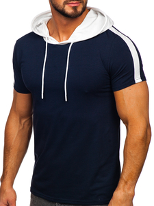 Tee-shirt uni à capuche pour homme bleu foncé Bolf 8T299