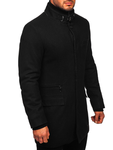 Manteau d'hiver à une rangée avec un col montant supplémentaire amovible pour homme noir Bolf 8802