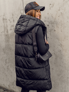 Gilet long matelassé oversize pour femme noir Bolf 81266A