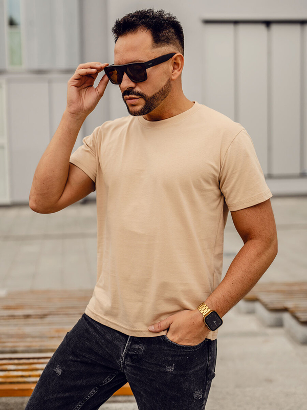 T-shirt uni en coton beige pour homme Bolf 192397A