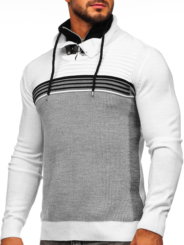 Pull à col montant pour homme blanc Bolf 1051