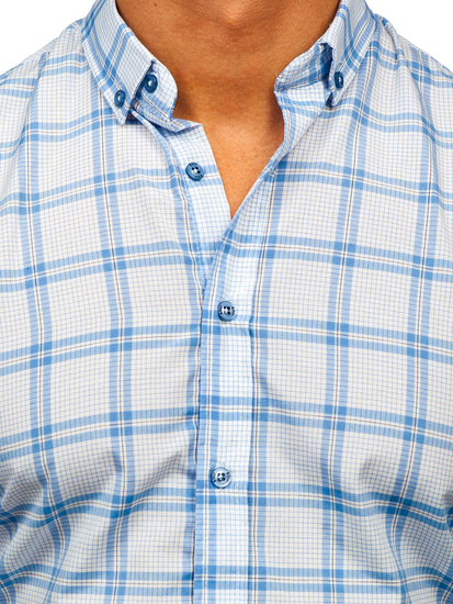Homme Chemise à carreaux à manche longue Bleu Bolf 22749