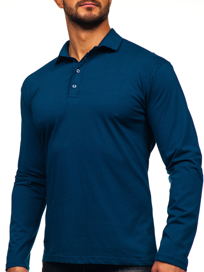 Homme Polo en coton à manches longues Bleu foncé Bolf 5119