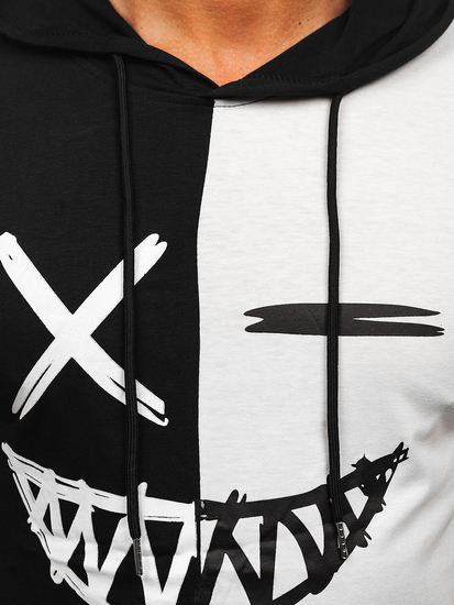 Tee-shirt imprimé à capuche pour homme noir-blanc Bolf 8T981